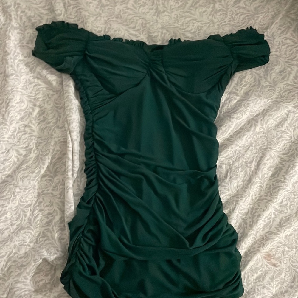 Windsor forest green off the shoulder dress